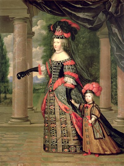 Maria Theresa, wife of Louis XIV, with her son the Dauphin Louis of France after 1661 by Pierre Mignard